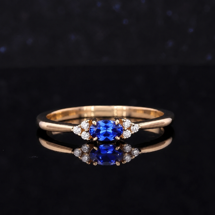 The Wren — Blue Oval Sapphire with Diamond Accents Ring