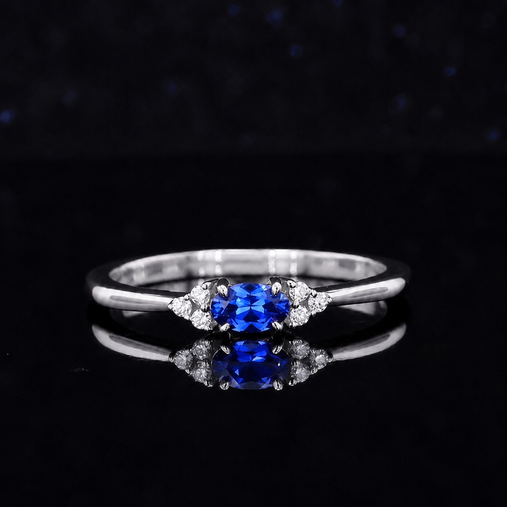 The Wren — Blue Oval Sapphire with Diamond Accents Ring