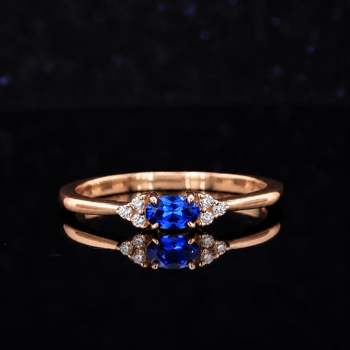 The Wren — Blue Oval Sapphire with Diamond Accents Ring