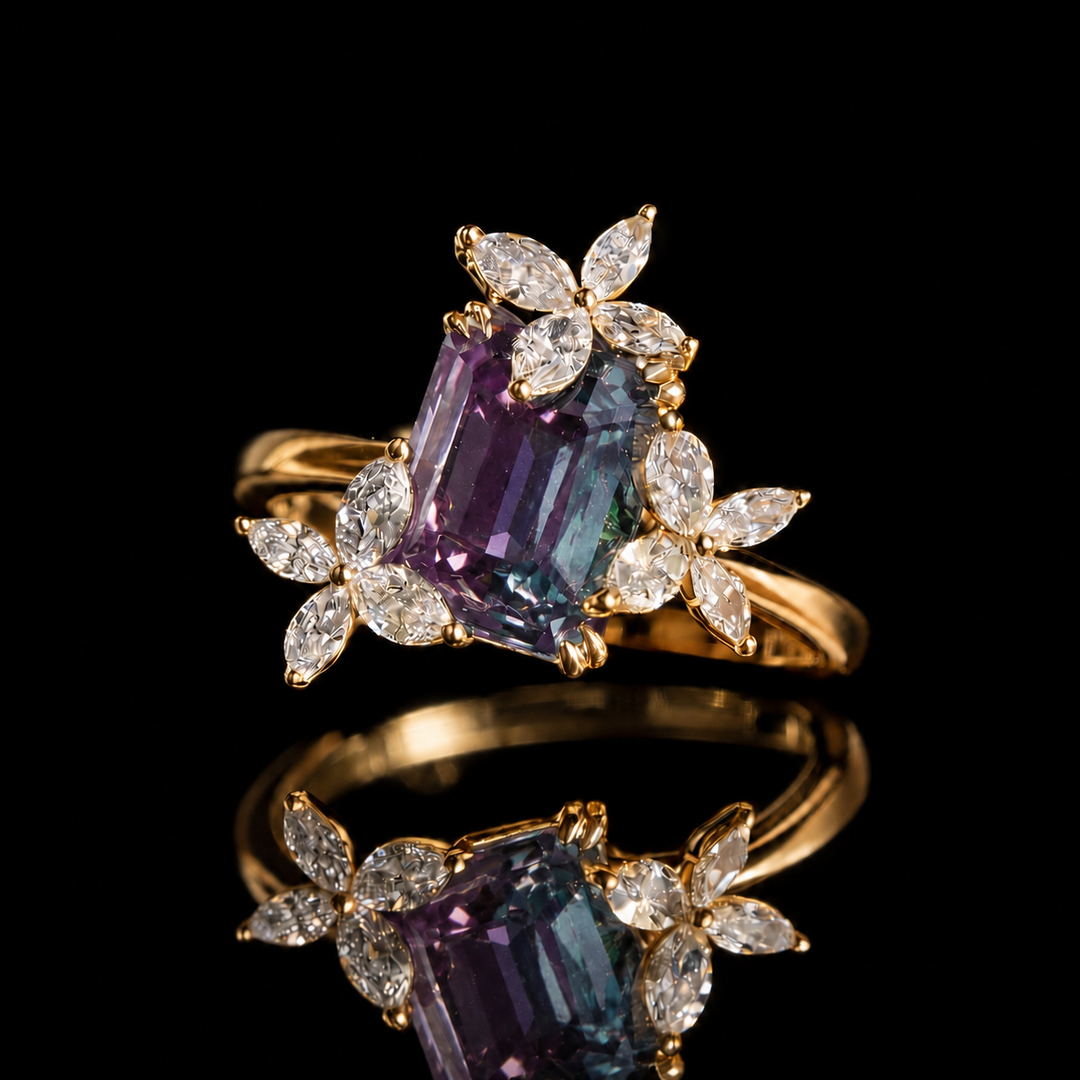 The Jardin — Emerald-Cut Alexandrite Floral Ring