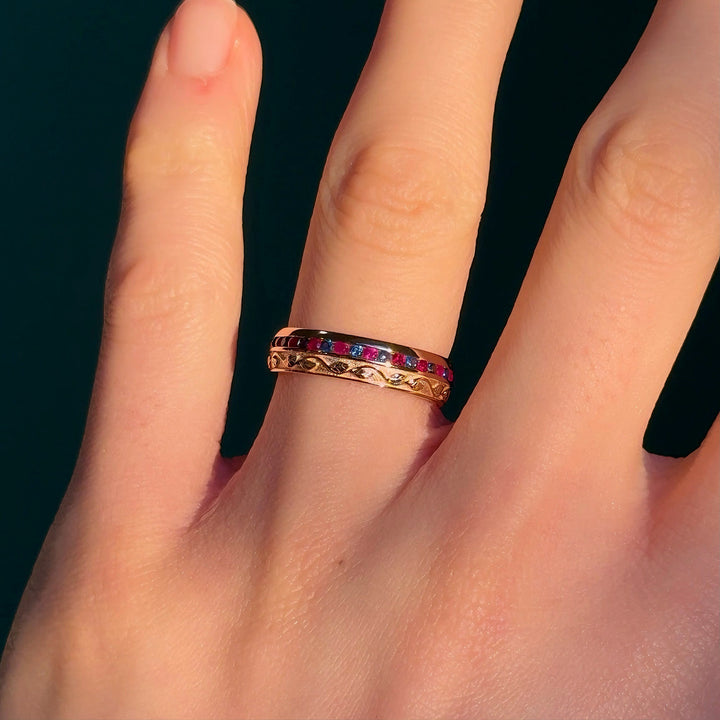 5mm "Fusion Harmony" Natural Ruby & Sapphire Band Ring in Rose Gold