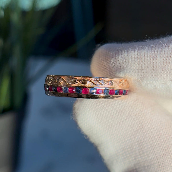5mm "Fusion Harmony" Natural Ruby & Sapphire Band Ring in Rose Gold