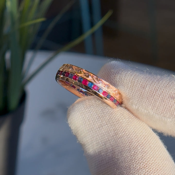 5mm "Fusion Harmony" Natural Ruby & Sapphire Band Ring in Rose Gold