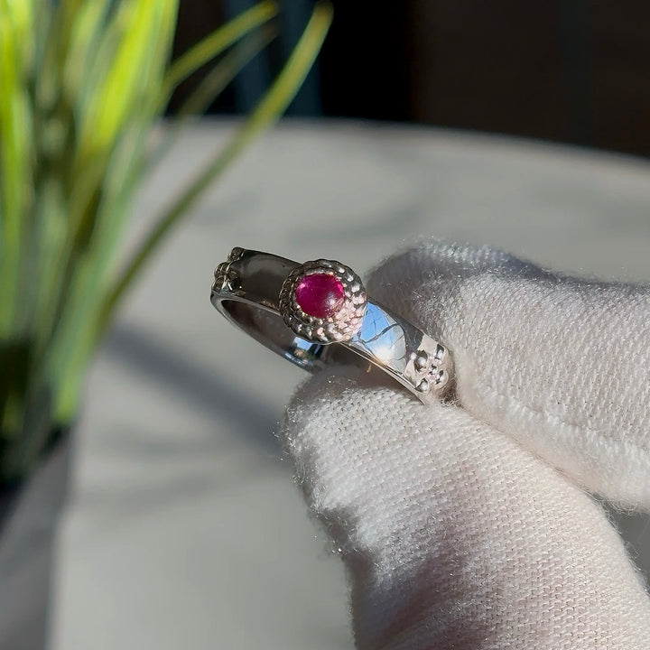 3.5mm, 0.23ct "Calcifer’s Bond" Cabochon Natural Ruby Ring in 925 Sterling Silver
