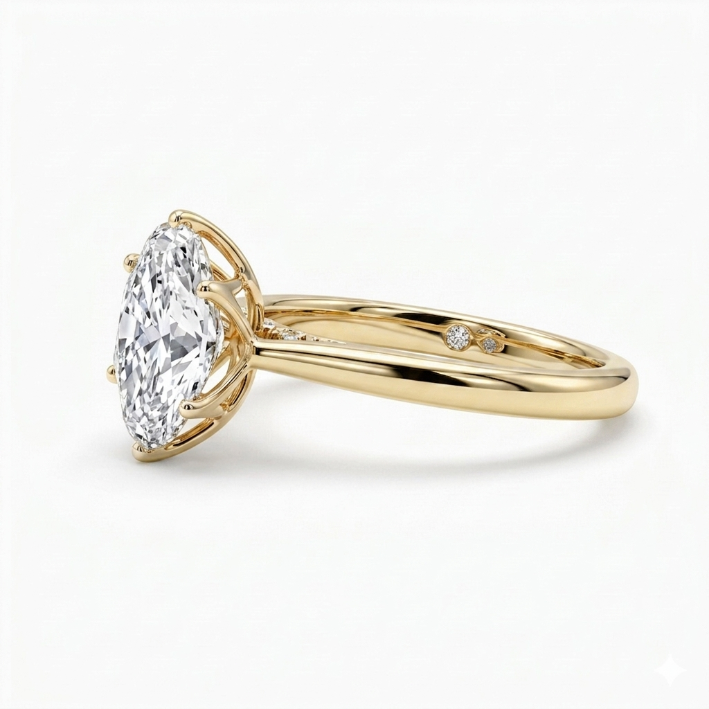 Oval Diamond Solitaire Ring with Floral Prongs, "The Lotus Lace"