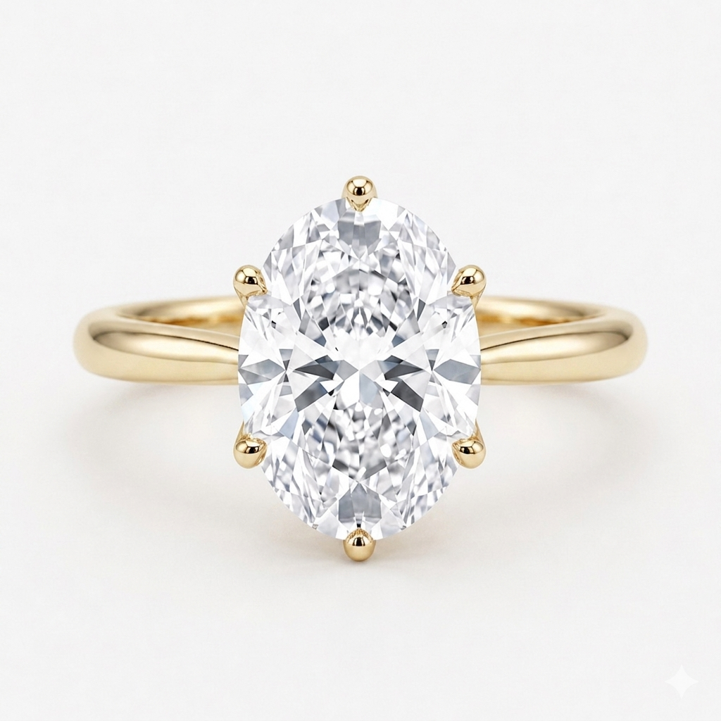 Oval Diamond Solitaire Ring with Floral Prongs, "The Lotus Lace"