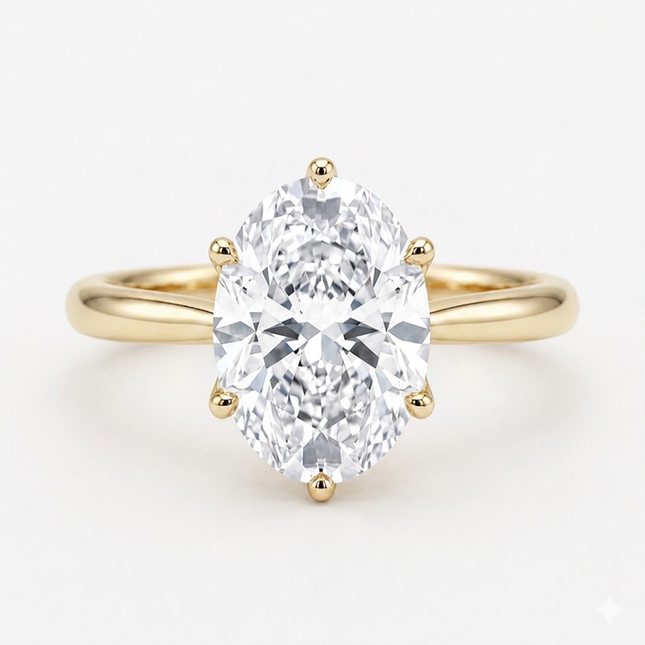 Oval Diamond Solitaire Ring with Floral Prongs, "The Lotus Lace"