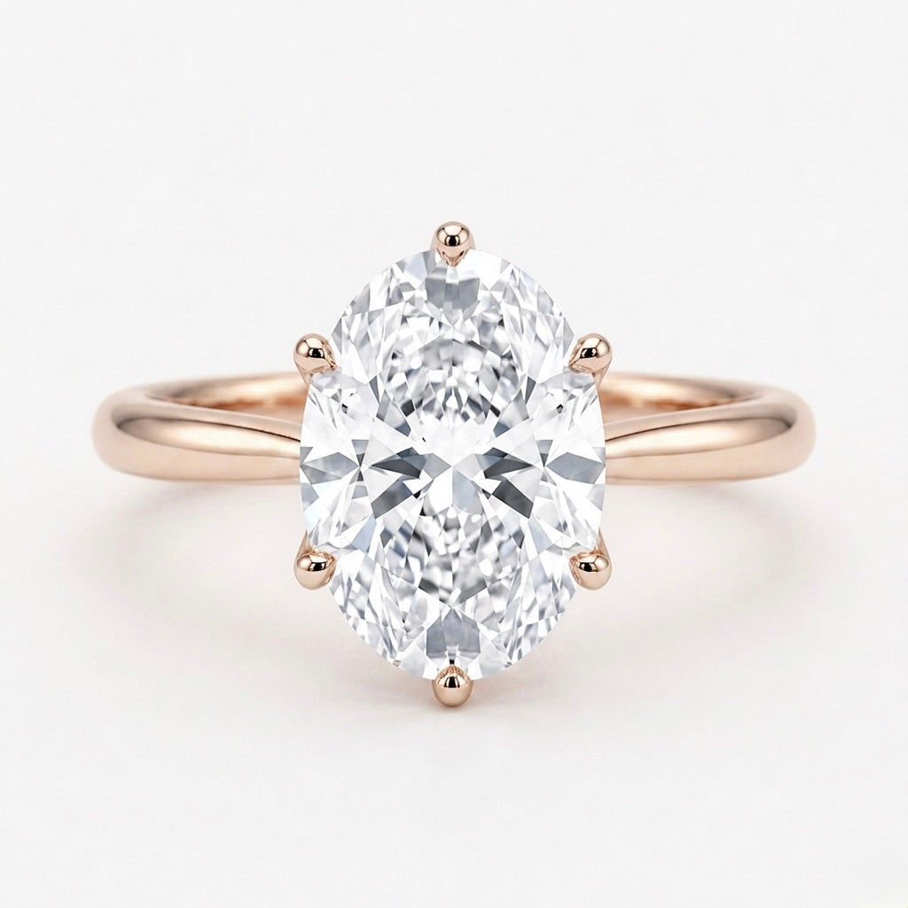 Oval Diamond Solitaire Ring with Floral Prongs, "The Lotus Lace"