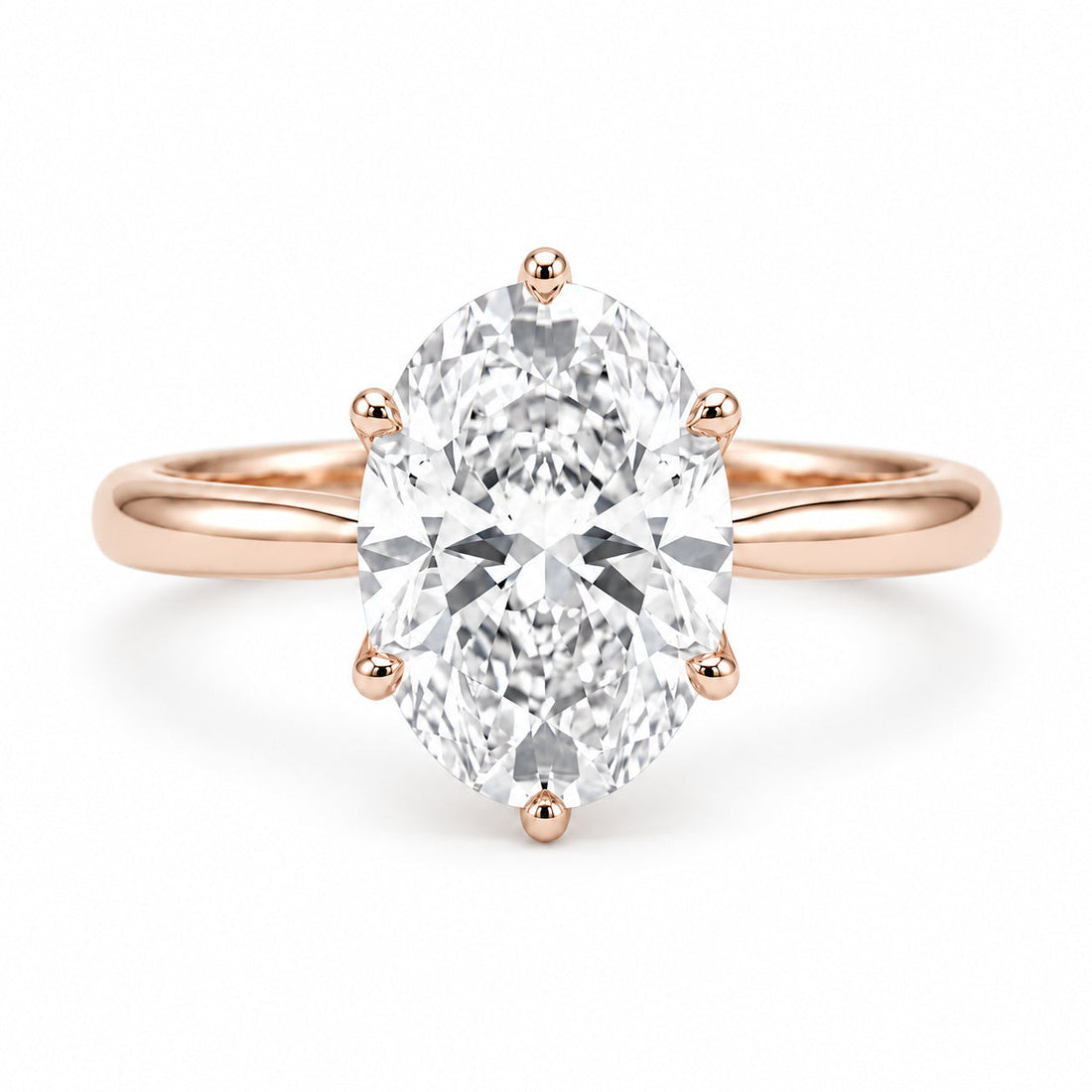 Oval lab diamond lotus prong engagement ring in 14K rose gold