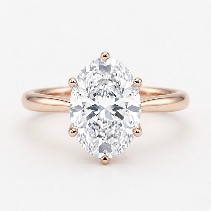 Oval Diamond Solitaire Ring with Floral Prongs, "The Lotus Lace"