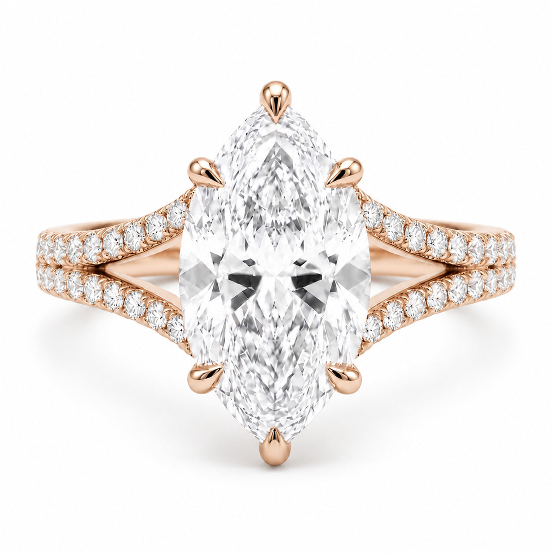 The Interlace marquise lab diamond split band engagement ring in 14K rose gold