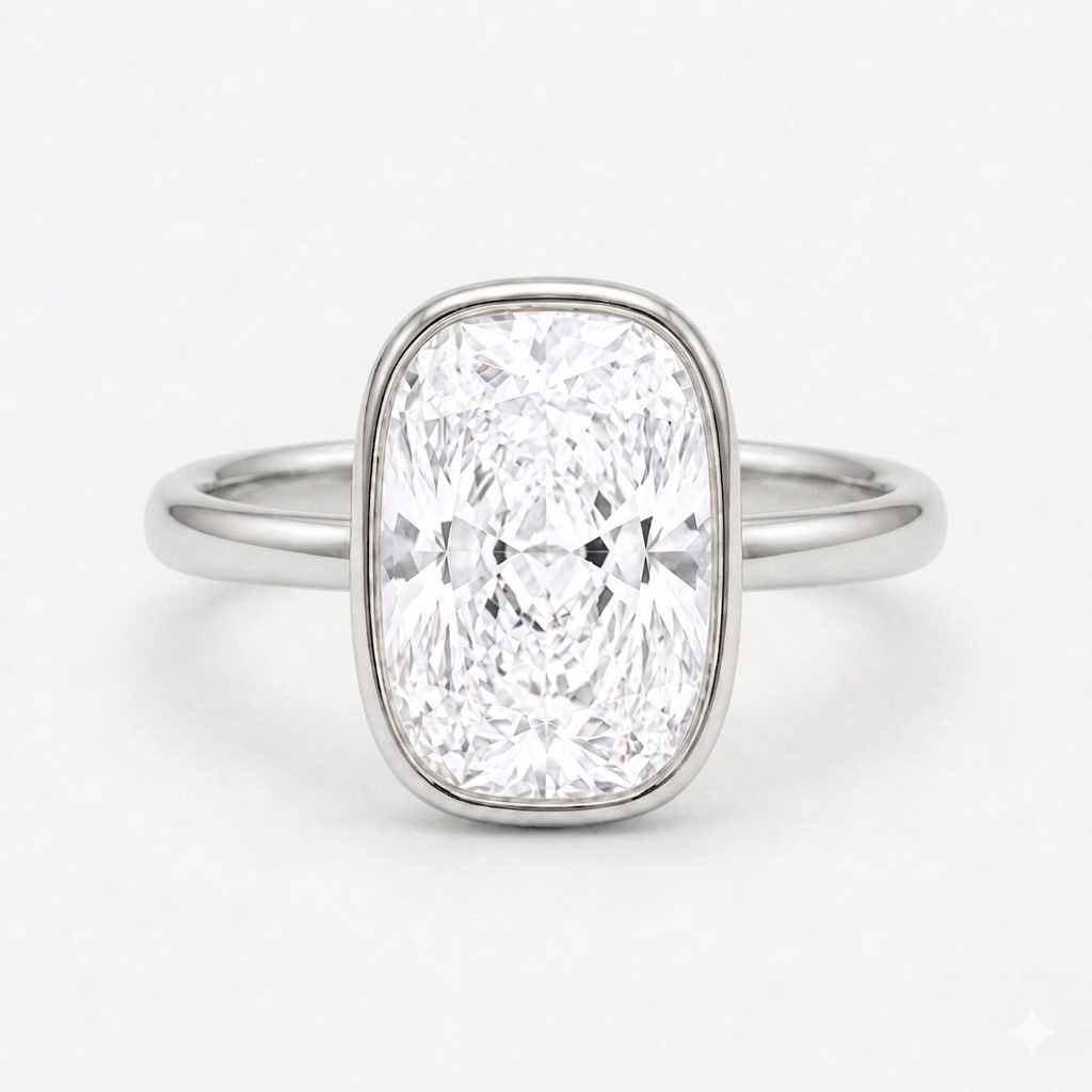 Cushion Bezel-Set Diamond Ring, "The Frame"