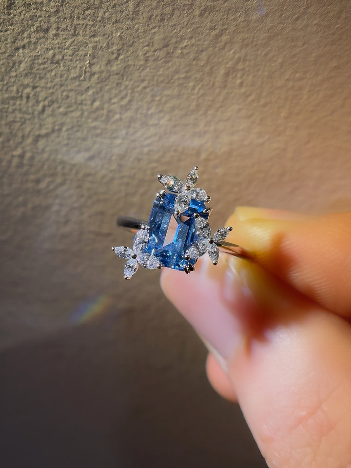 3.00ct Emerald-Cut Aquamarine Ring in 14K or 18K White Gold, “The Jardin”