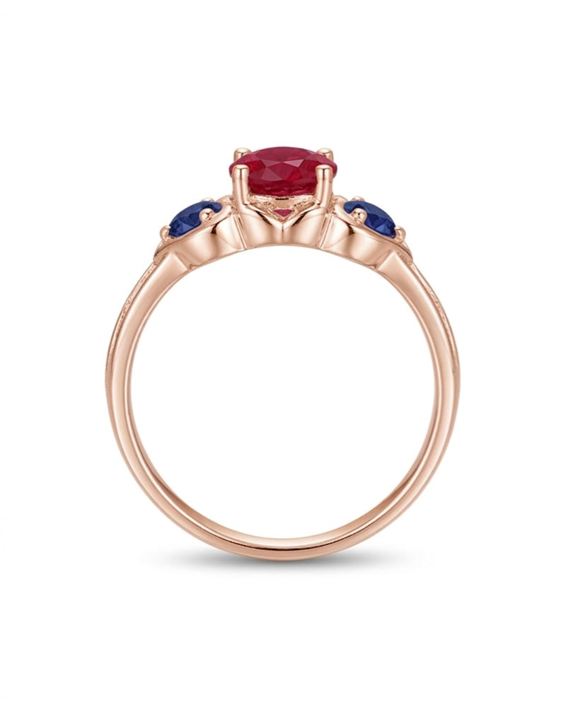 "Ruby & Sapphire" Three-Stone Ring