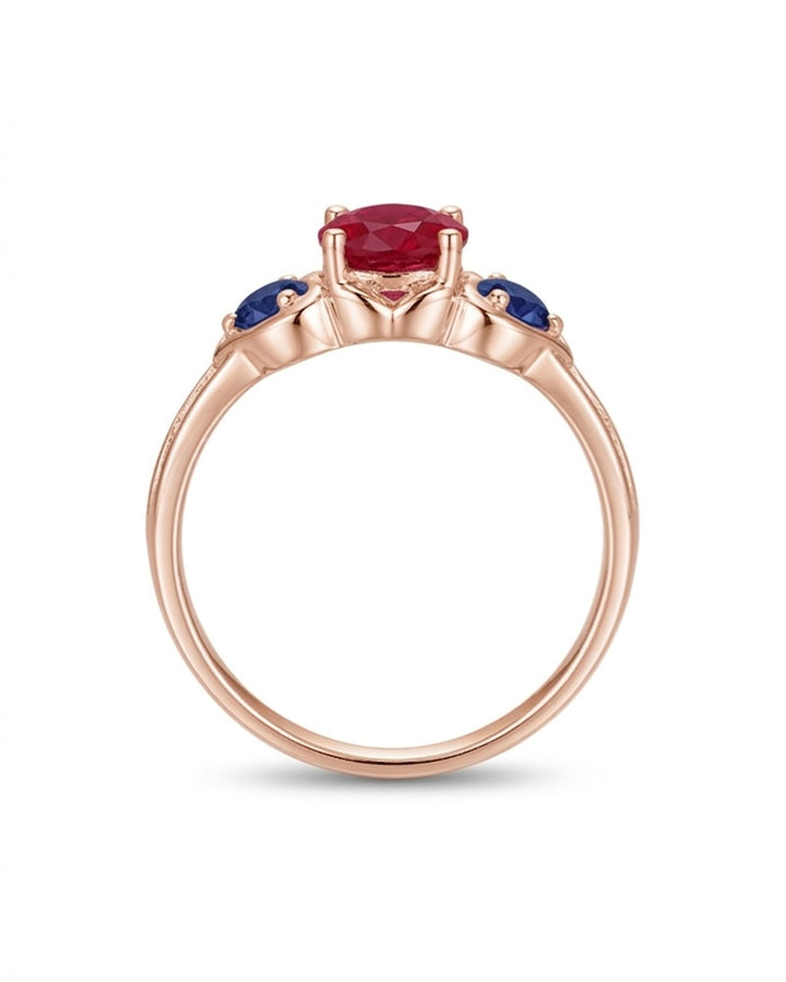 "Ruby & Sapphire" Three-Stone Ring