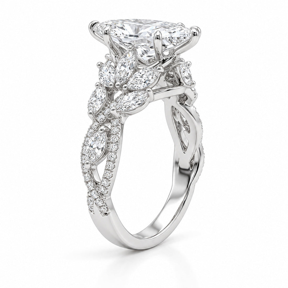 The Gardenia marquise lab diamond vine engagement ring, view 4