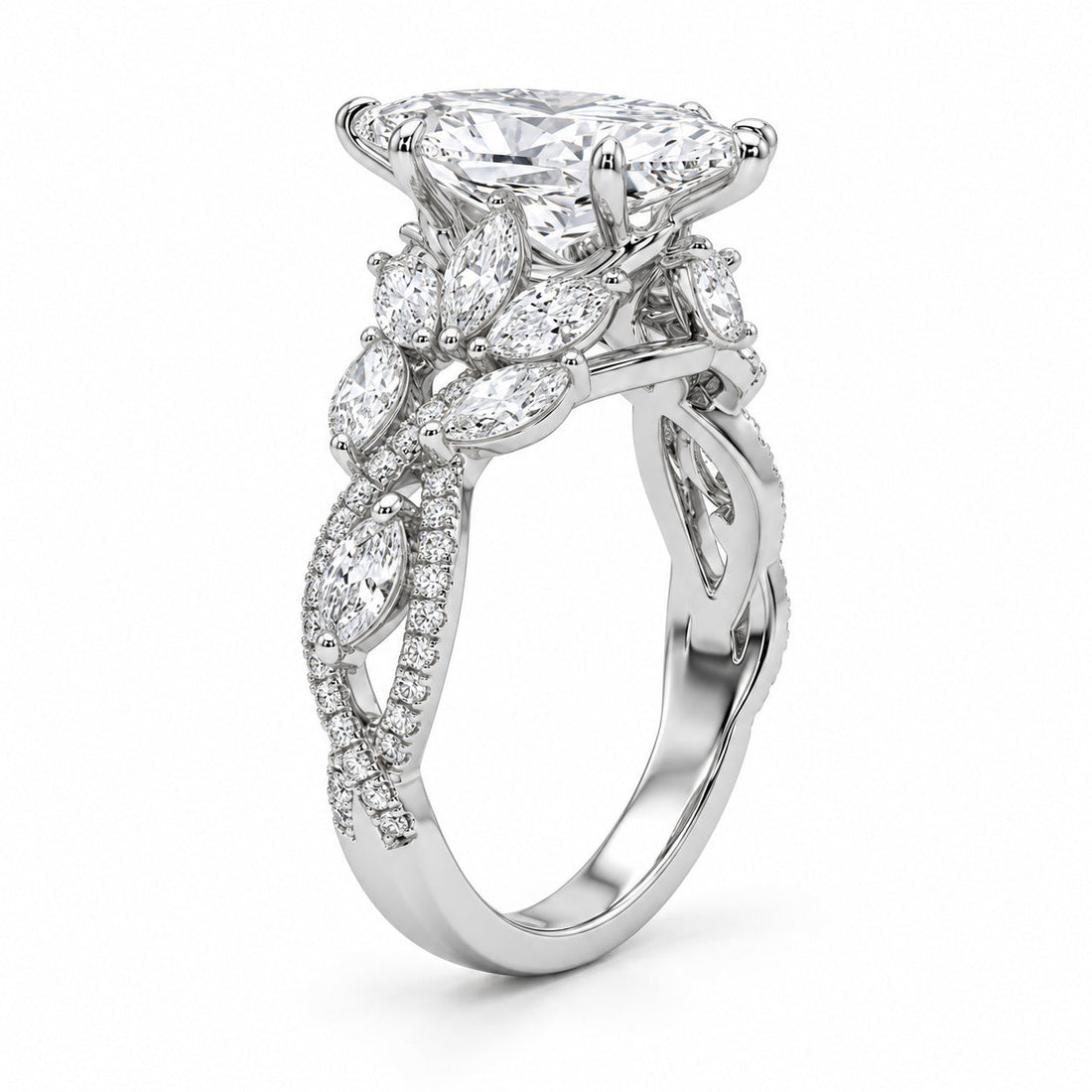 The Gardenia marquise lab diamond vine engagement ring, view 15