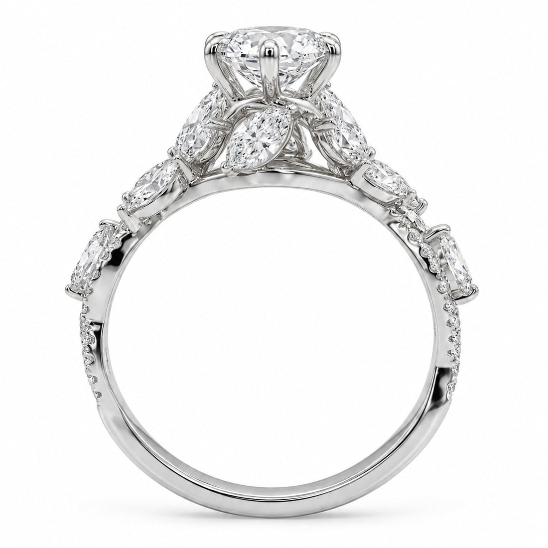 The Gardenia marquise lab diamond vine engagement ring, view 16