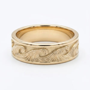 The Ocean Wave Vintage — 7mm Hand-Carved Solid Gold Wedding Band