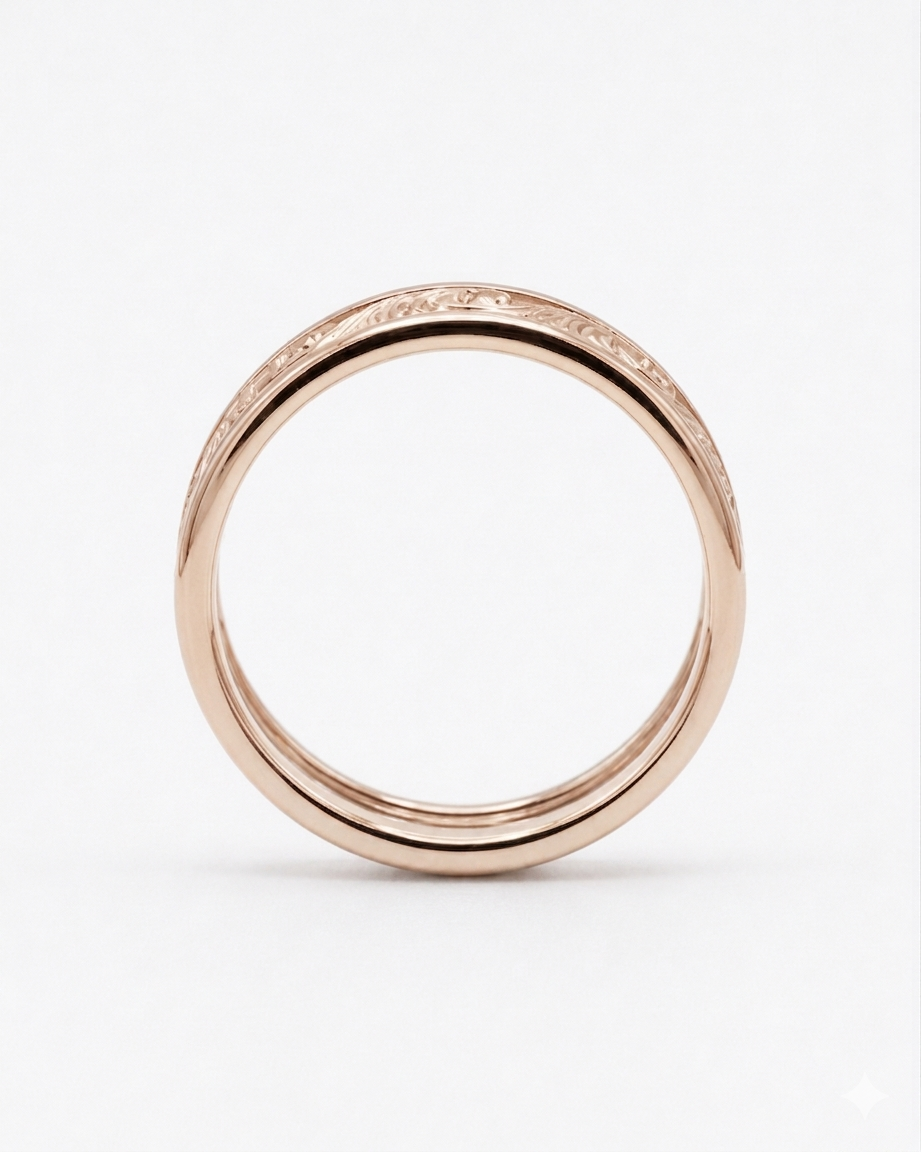 The Kanagawa — 7mm Ocean Wave Solid Gold Wedding Band