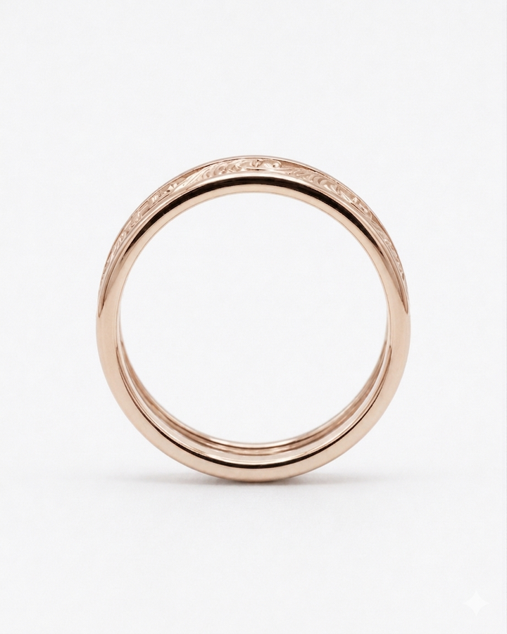 The Kanagawa — 7mm Ocean Wave Solid Gold Wedding Band