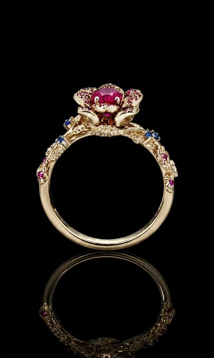 The Roserie — Ruby & Sapphire Rose Flower Ring