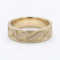 The Ocean Wave Vintage — 4mm Hand-Carved Diamond Wedding Band