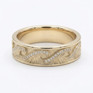 The Ocean Wave Vintage — 4mm Hand-Carved Diamond Wedding Band