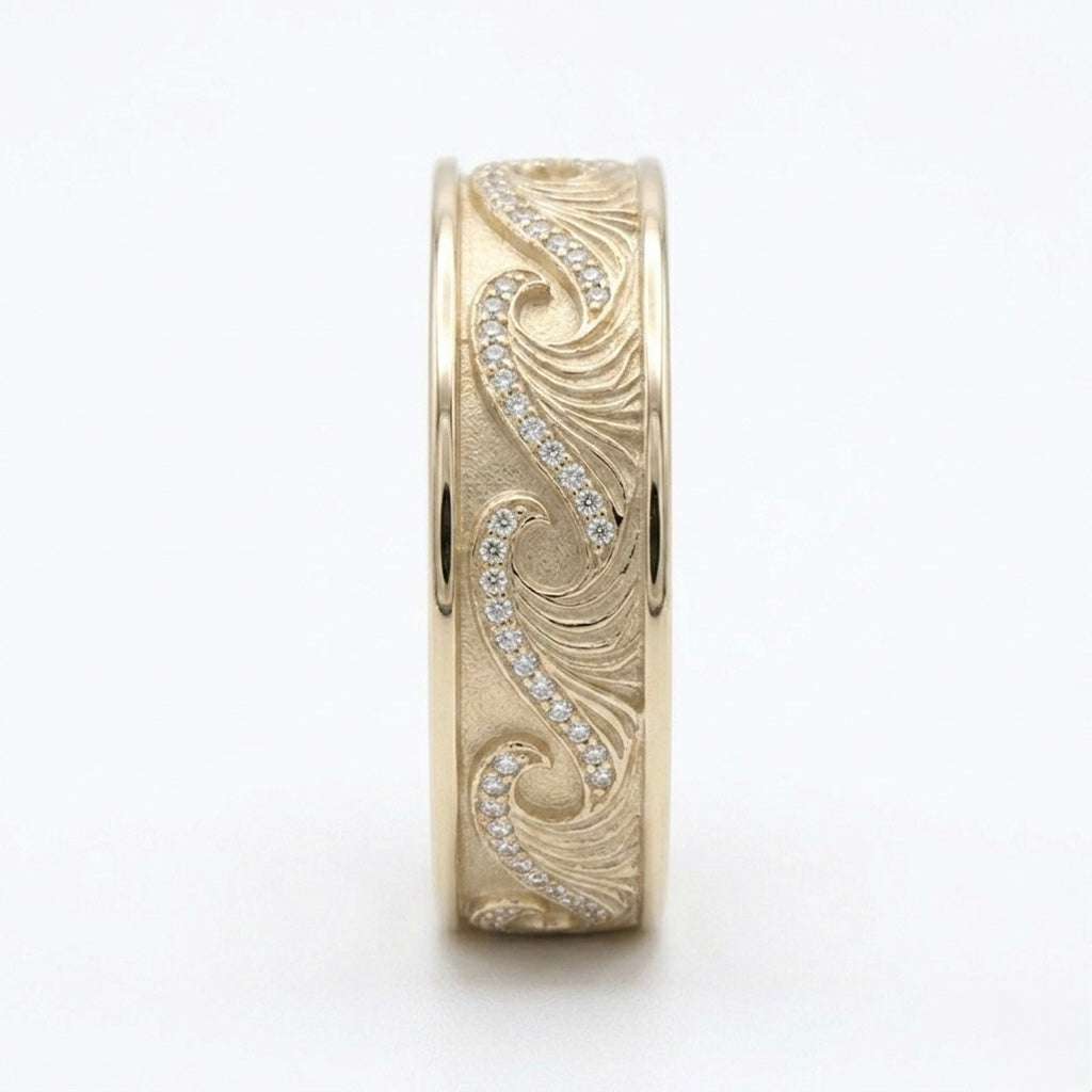 The Kanagawa — 4mm Ocean Wave Solid Gold Wedding Band