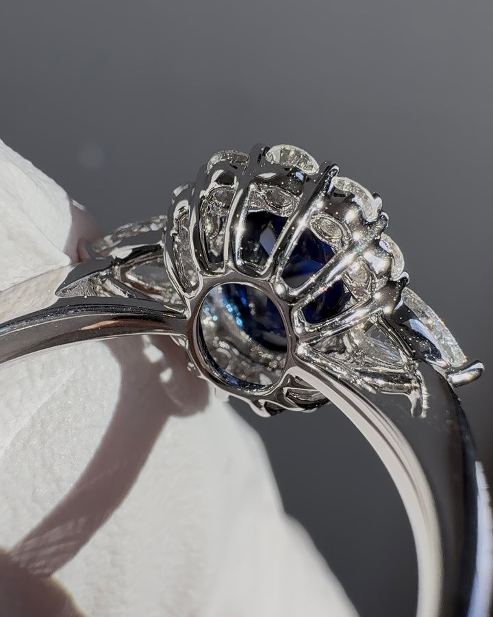6x8mm, 1.75ct Oval Lab-Grown Blue Sapphire Ring, "The Modified Diana"