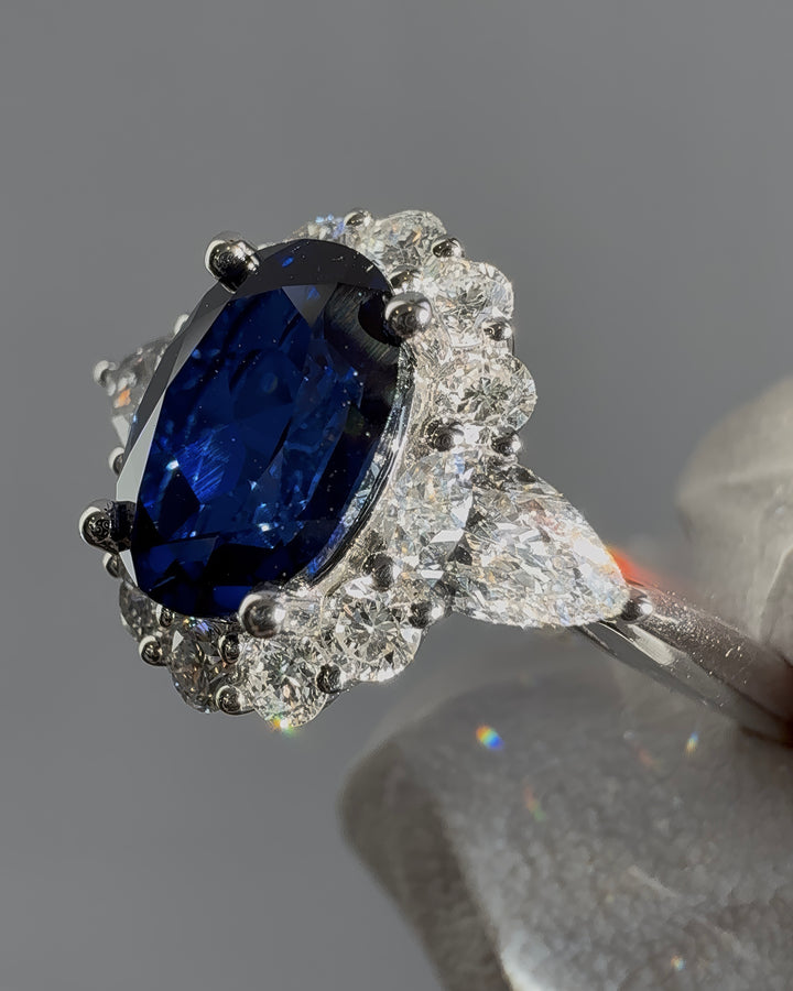 6x8mm, 1.75ct Oval Lab-Grown Blue Sapphire Ring, "The Modified Diana"