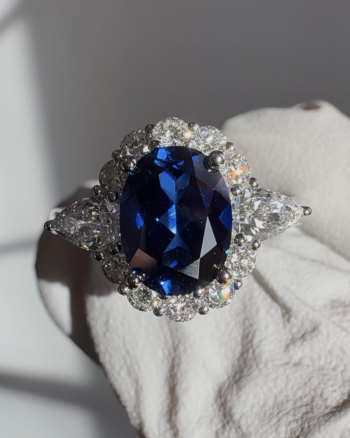 6x8mm, 1.75ct Oval Lab-Grown Blue Sapphire Ring, "The Modified Diana"