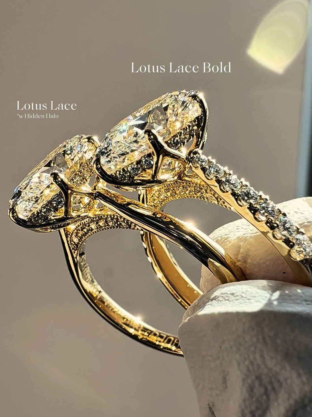 Oval Diamond Ring with Diamond Band, "Lotus Lace Bold"