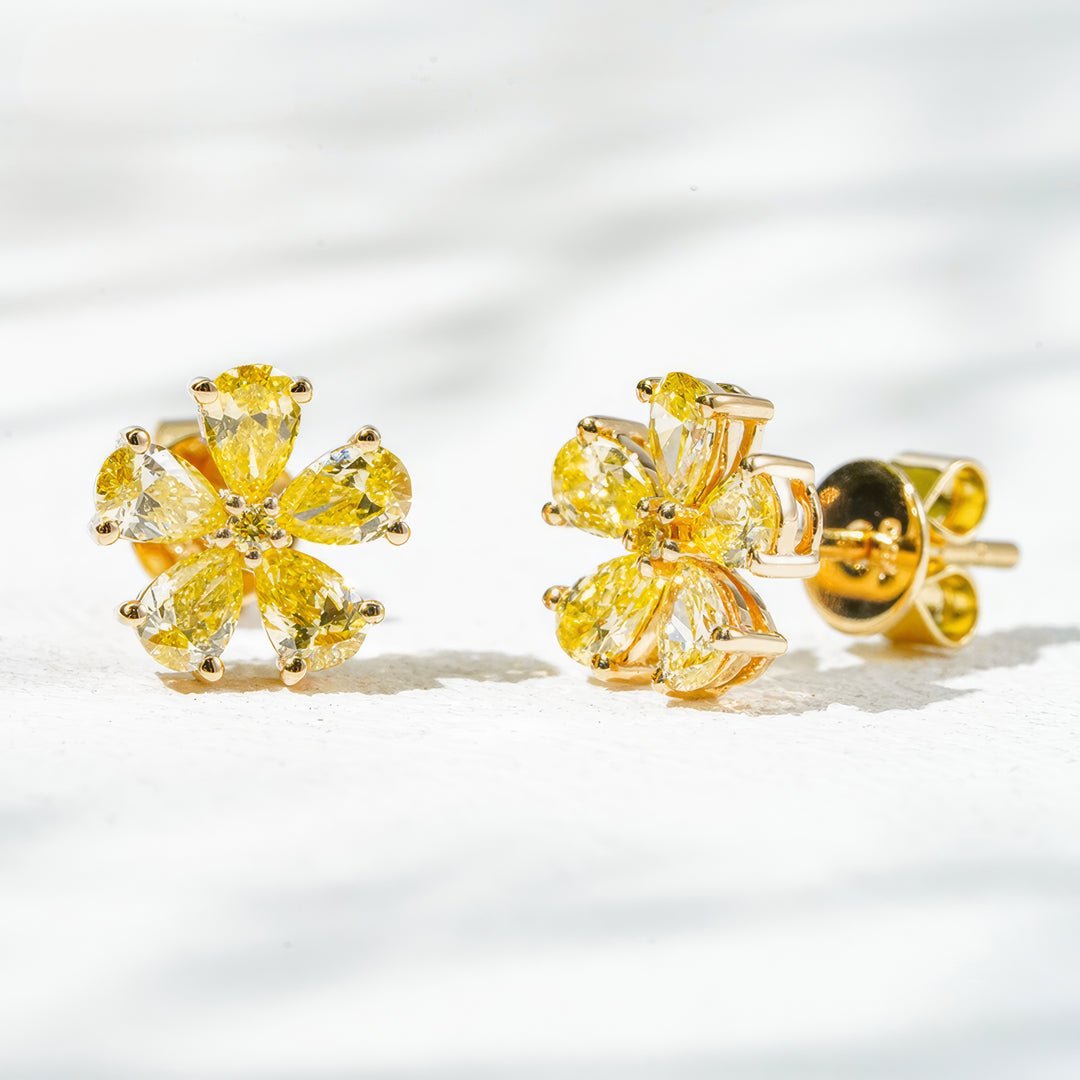 Yellow Diamond Flower Earrings
