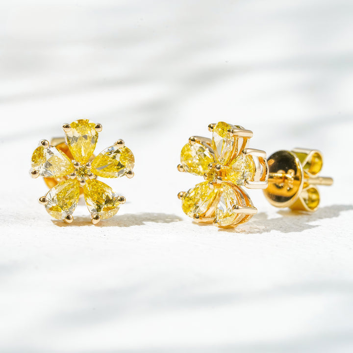 Yellow Diamond Flower Earrings