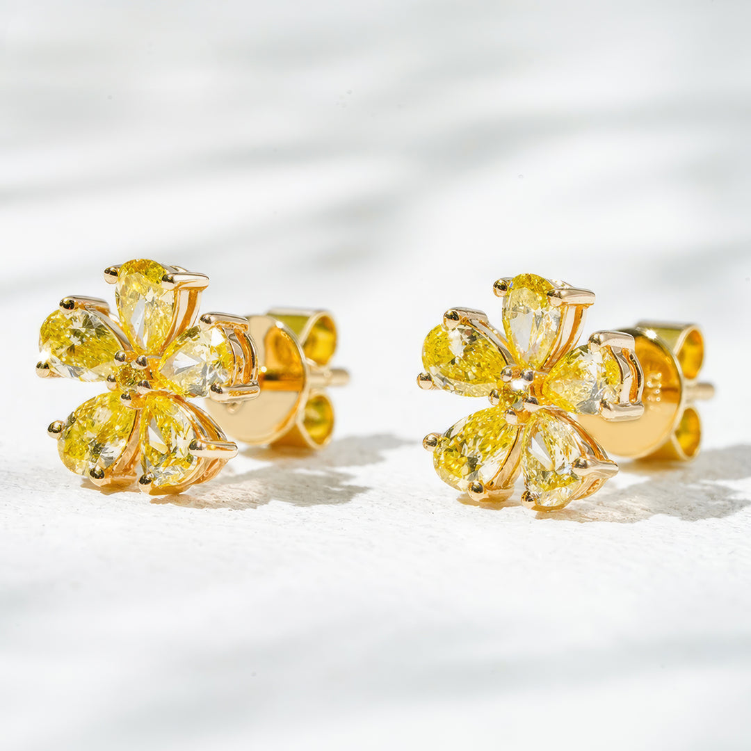Yellow Diamond Flower Earrings