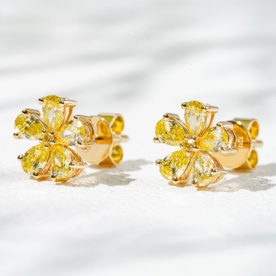 Yellow Lab Diamond Flower Earrings, view 5