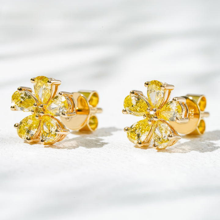 Yellow Diamond Flower Earrings