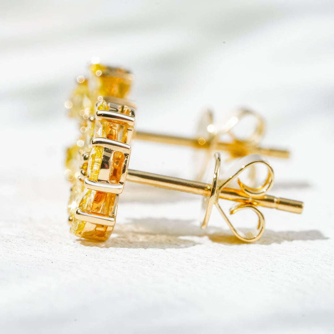 Yellow Diamond Flower Earrings