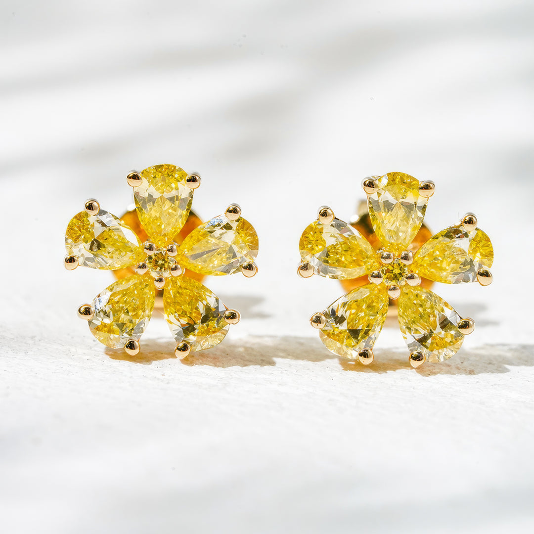 Yellow Diamond Flower Earrings