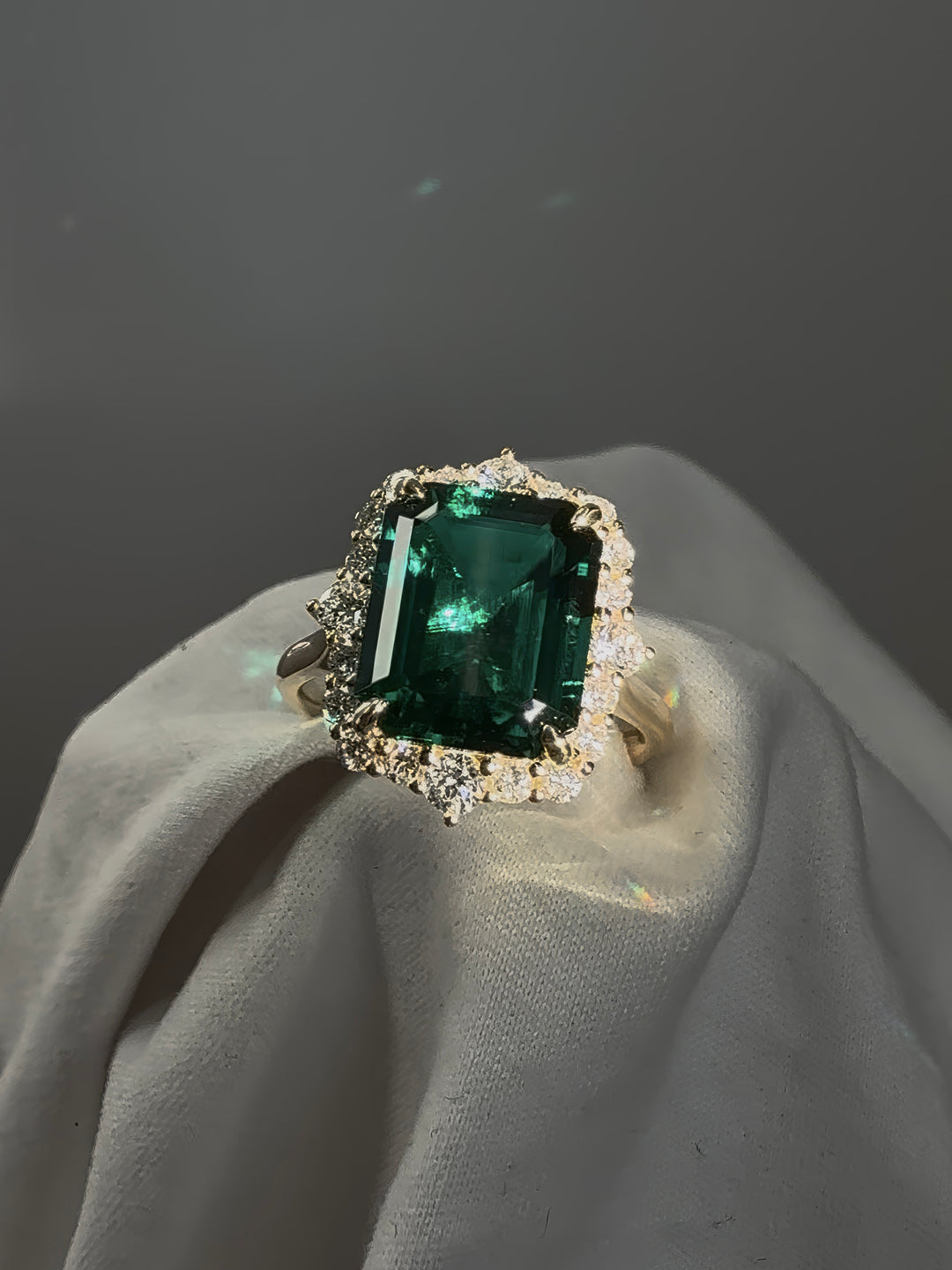 The Crown Halo — Diamond Halo Emerald Ring