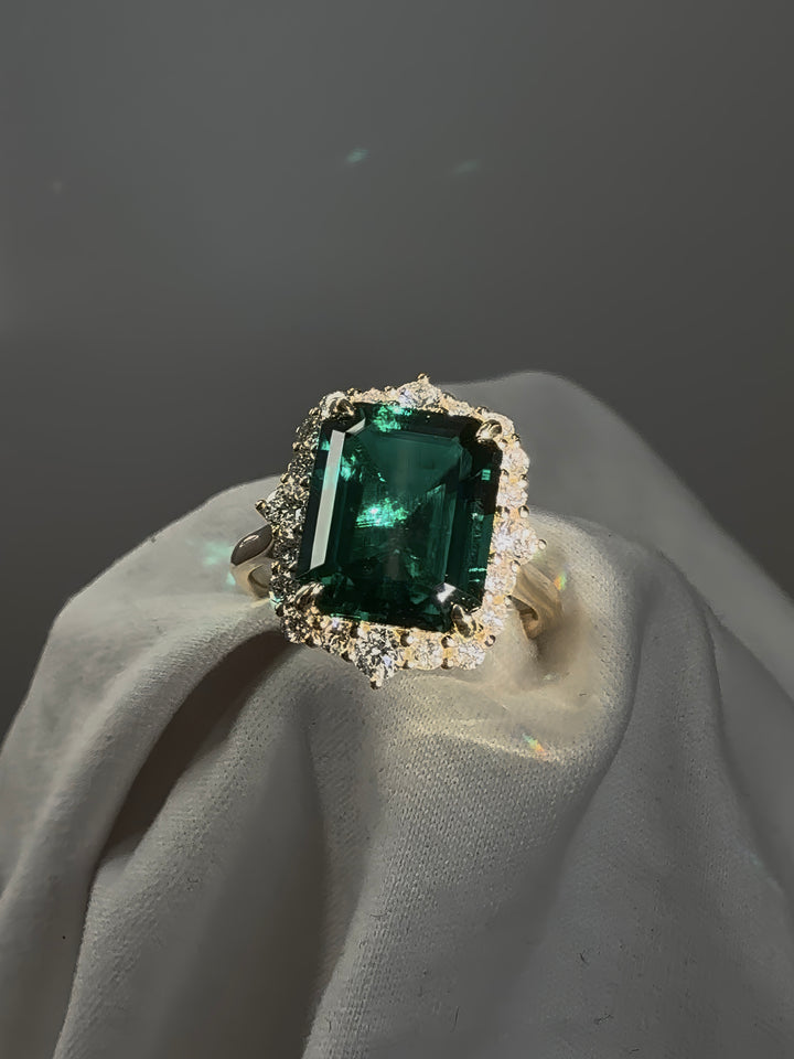 The Crown Halo — Diamond Halo Emerald Ring