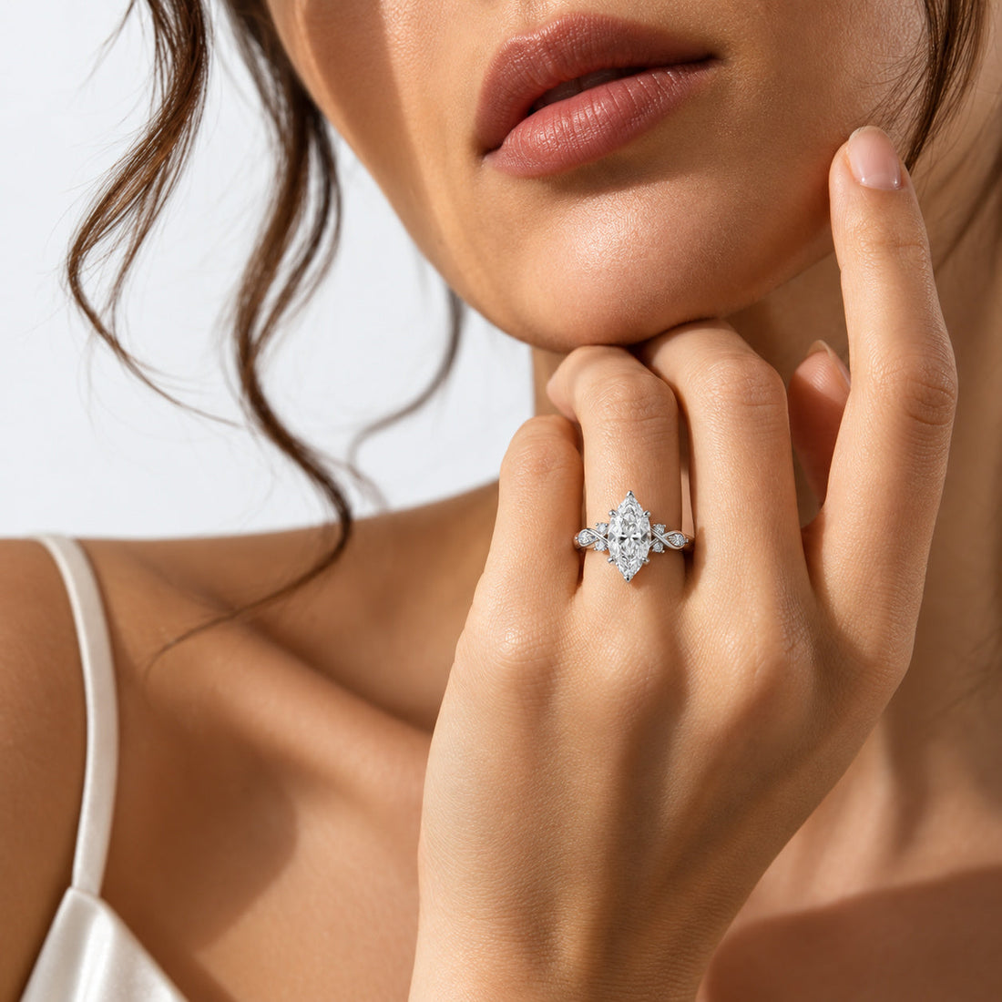 The Sovereign Crest marquise lab diamond engagement ring, view 3