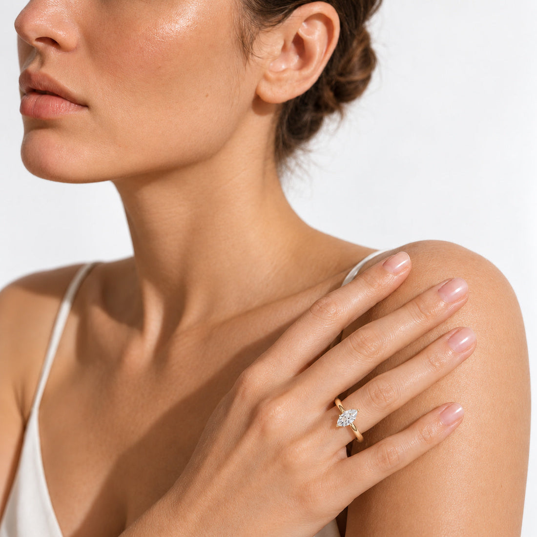The Lotus marquise lab diamond engagement ring, view 3