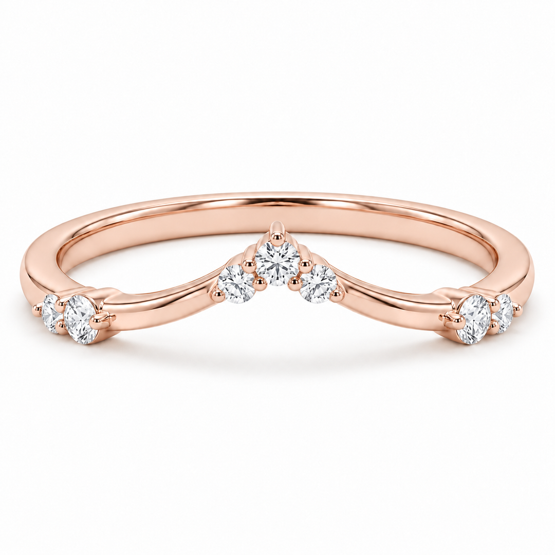 The Diadem diamond V contour wedding band in 14K rose gold, front view