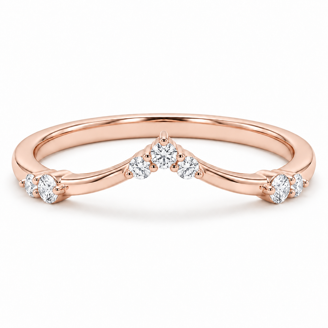 The Diadem diamond V contour wedding band in 14K rose gold, front view