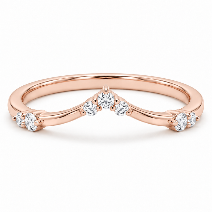The Diadem diamond V contour wedding band in 14K rose gold, front view