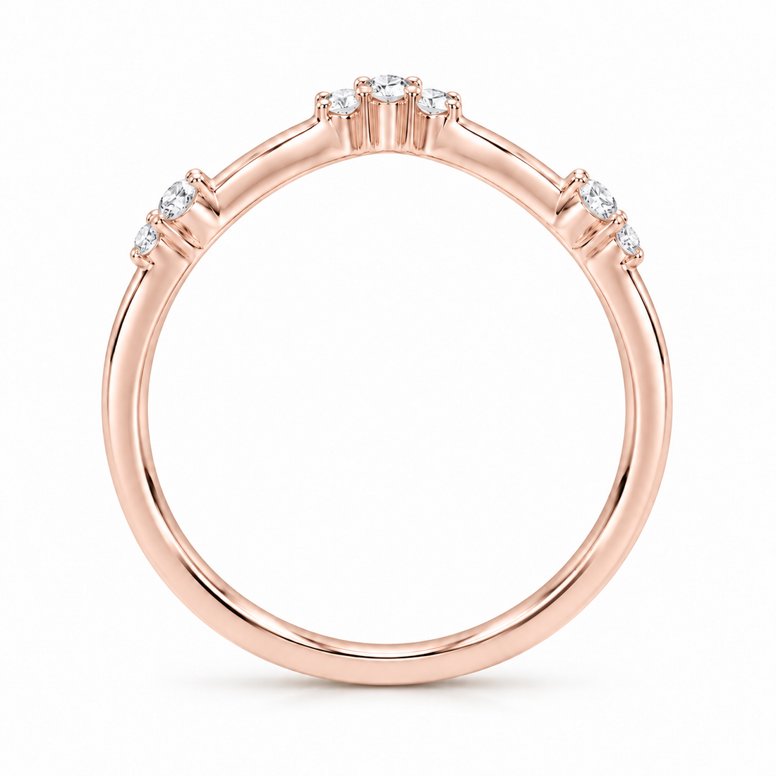 The Diadem diamond V contour wedding band in 14K rose gold, side profile