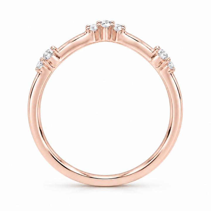 The Diadem diamond V contour wedding band in 14K rose gold, side profile