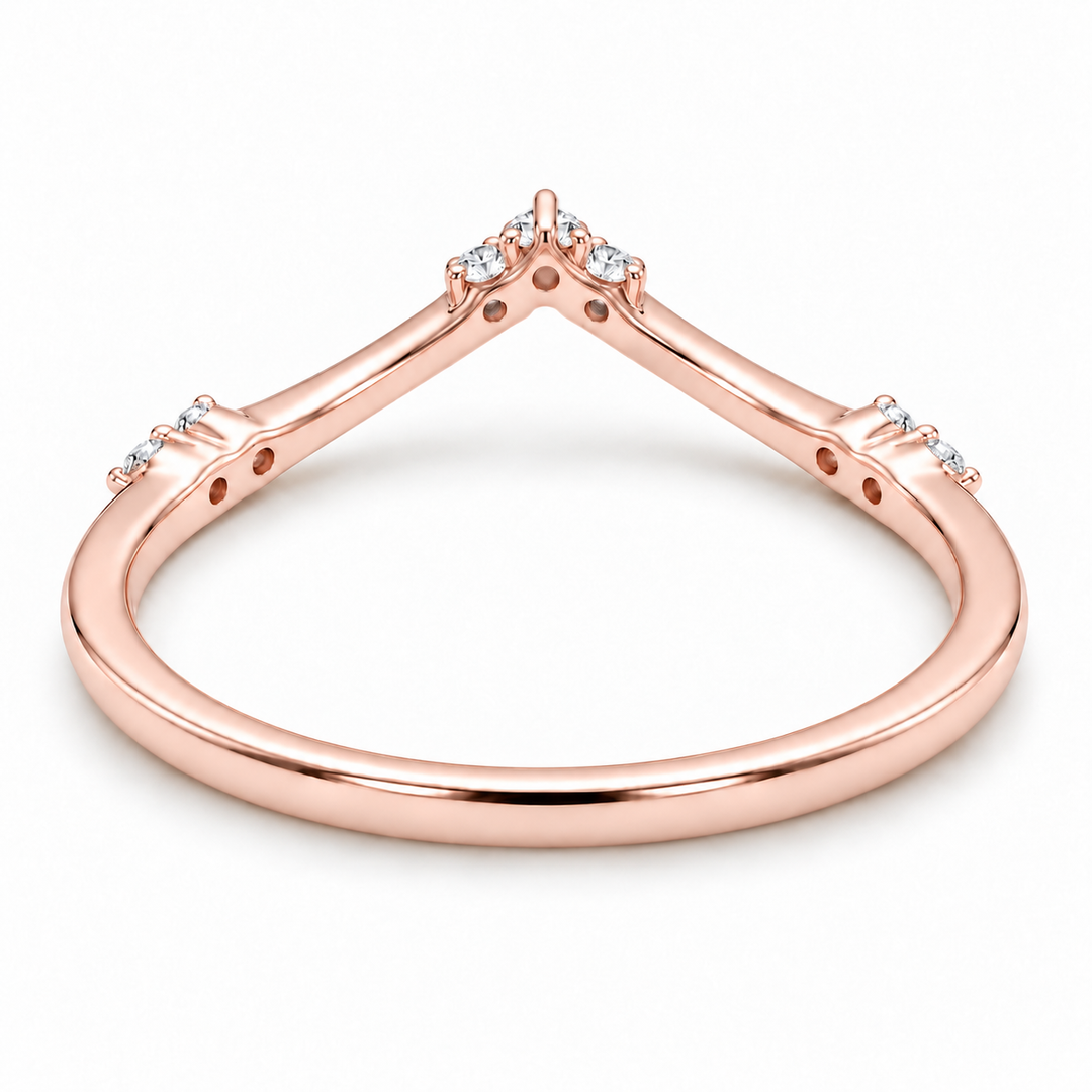 The Diadem diamond V contour wedding band in 14K rose gold, underside view